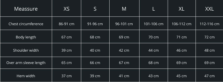 Clothing Size Chart In Cm
